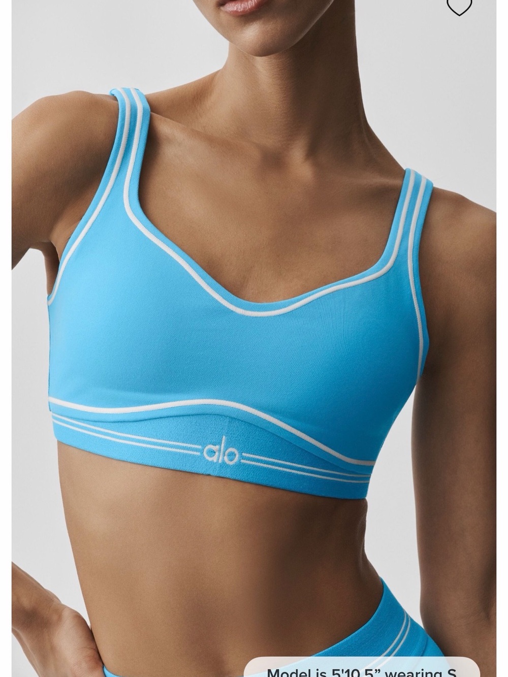 NWT Alo Yoga Airbrush Heart Throb Bra Azure Blue White Medium Sports Bra